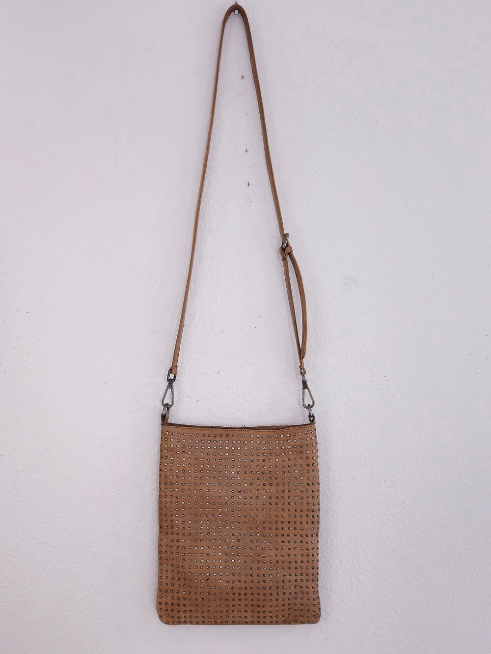 PLATANIA Italy Studded Brown Leather Crossbody Bag Purse